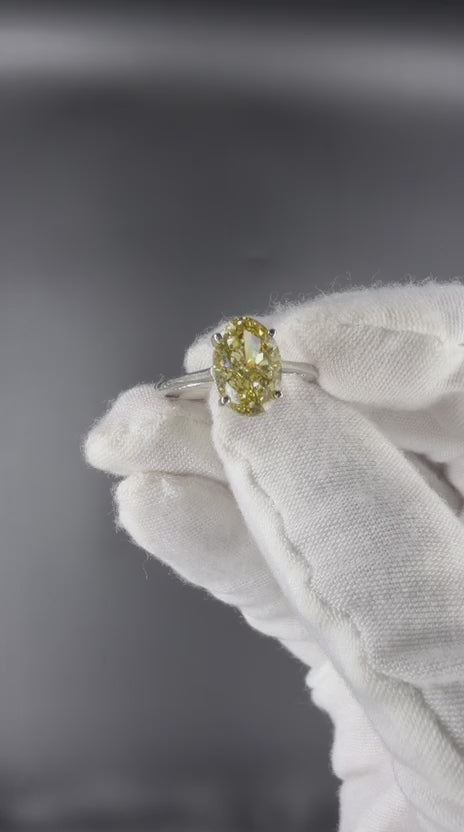 3.1 Ct Fancy Vivid Yellow Oval Cut Lab Grown Diamond Engagement Ring