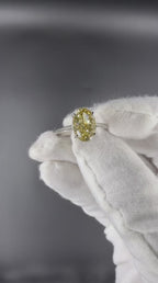 3.1 Ct Fancy Vivid Yellow Oval Cut Lab Grown Diamond Engagement Ring