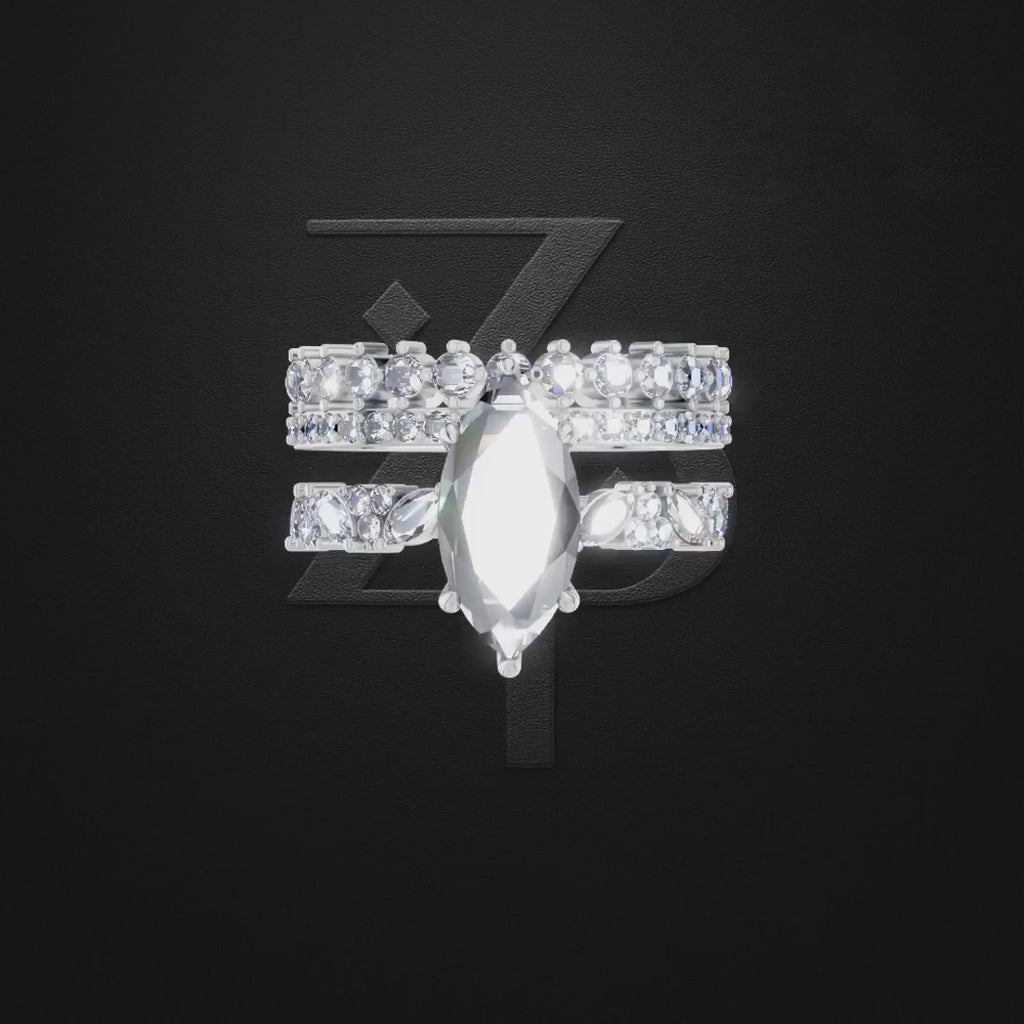 Vintage Inspired Marquise Cut Lab Diamond Bridal Ring Set