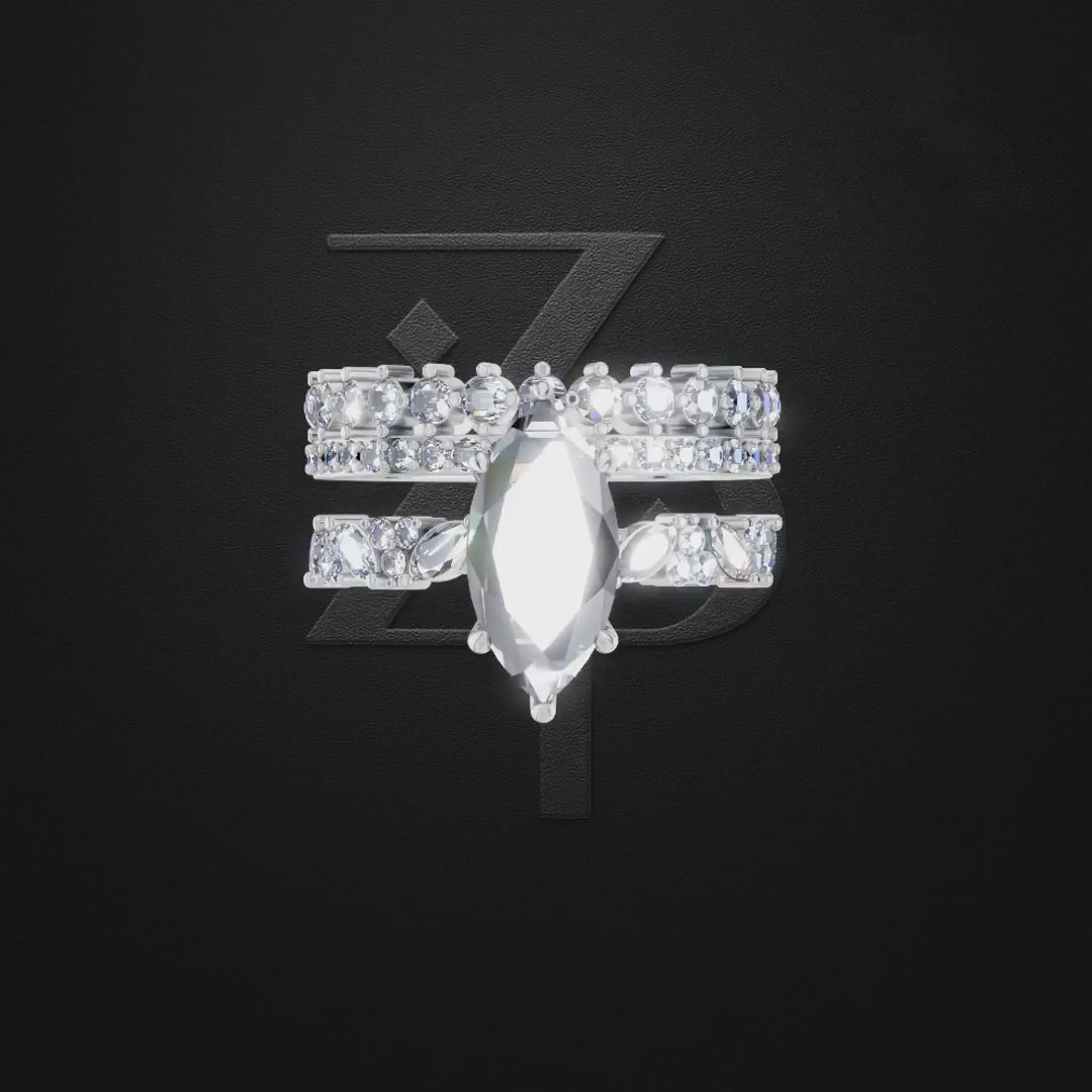 Vintage Inspired Marquise Cut Lab Diamond Bridal Ring Set