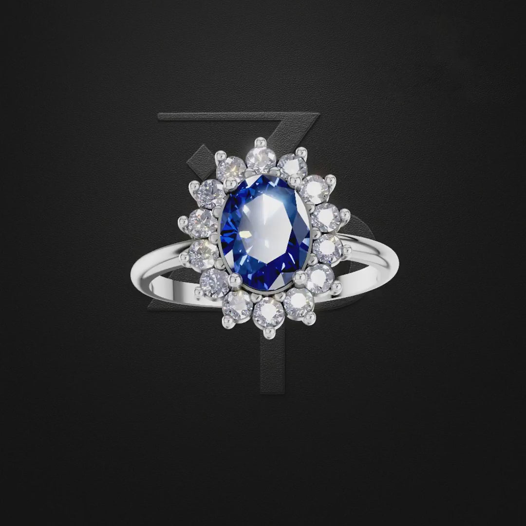 Sapphire And Laboratory Grown Diamond Halo Ring