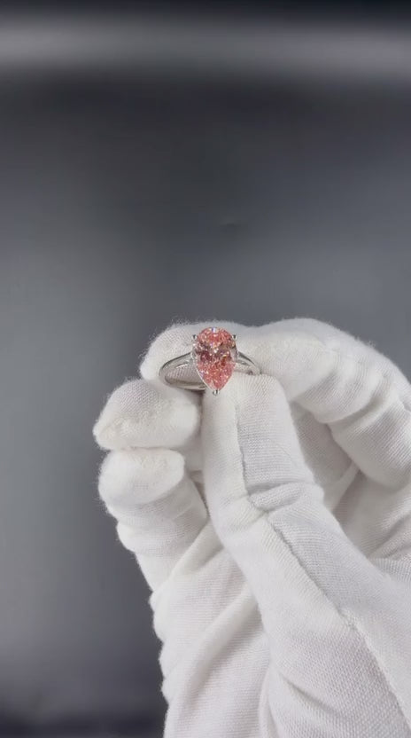 2.5 Carat Pear Cut Fancy Pink Lab Grown Diamond Engagement Ring