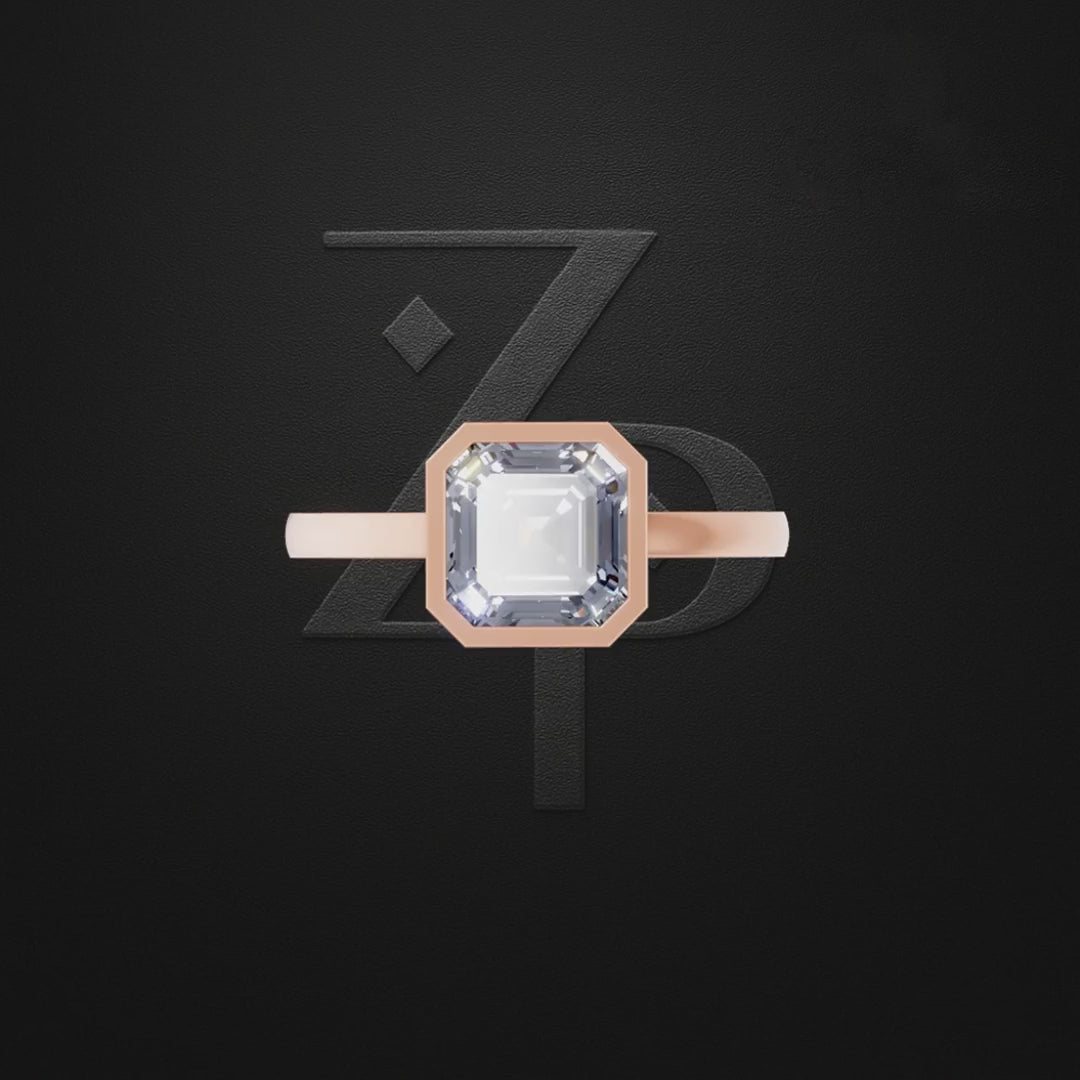 Emerald Cut Bezel Set Engagement Ring Gold, Silver and Platinum Luxury