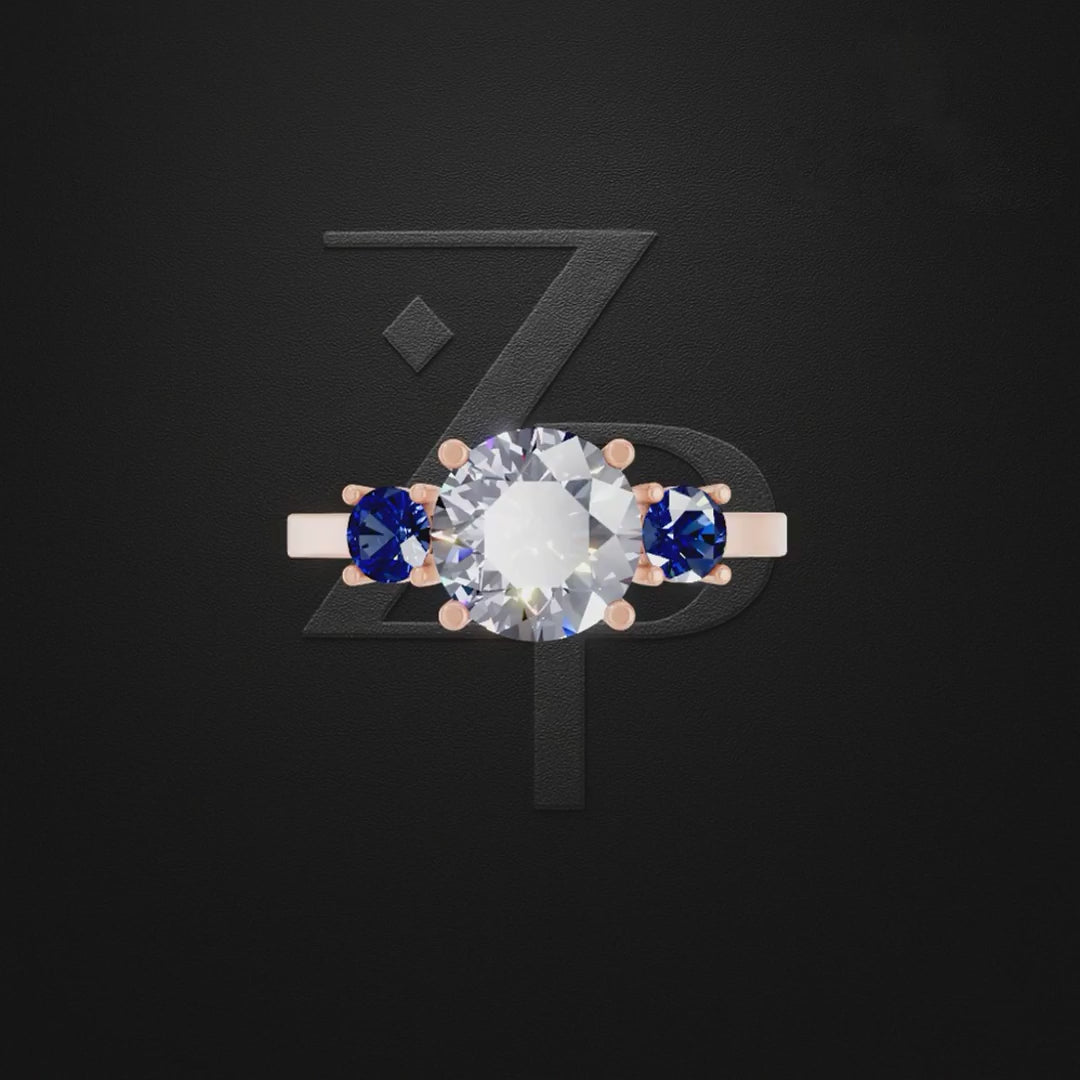 Laboratory Grown Diamond Sapphire Three Stone Engagement Ring Platinum Luxury Ring