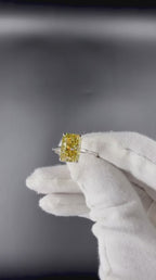 4 Carat Radiant Cut Fancy Vivid Yellow Lab Grown Diamond Engagement Ring