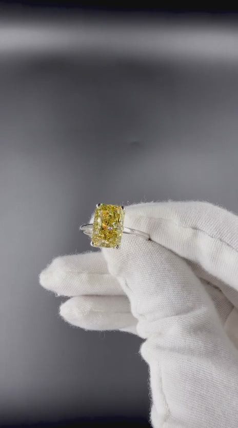 4 Carat Radiant Cut Fancy Vivid Yellow Lab Grown Diamond Engagement Ring